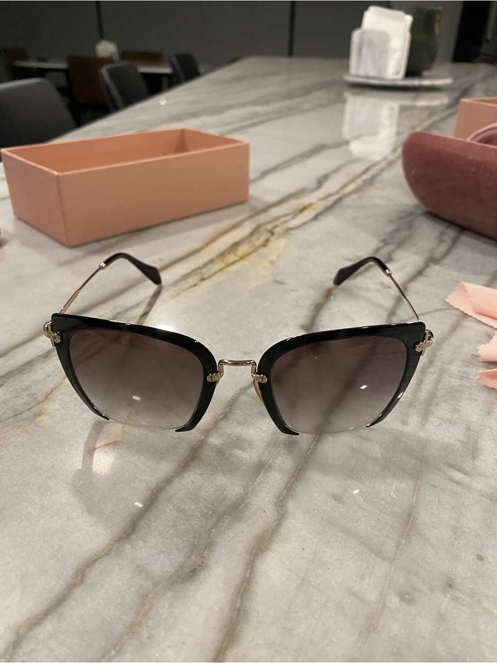 Miu Miu Black and Gold Gradient Lens Cat-Eye Sunglasses